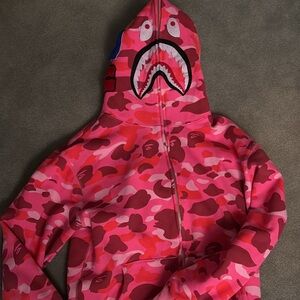 Bape Red and Pink Camo Shark Zip Up Sweater